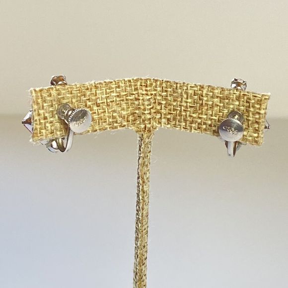 Vintage Signed Coro Pastel Green Pink Blue Purple Rhinestone Screwback Earrings - Picture 2 of 11